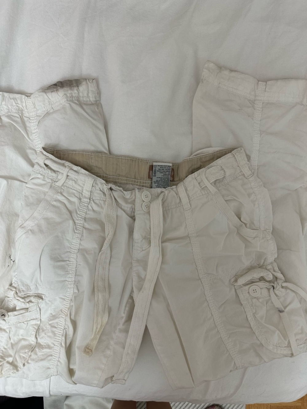 White Cargo Drawstring Pants - Picture 6 of 11